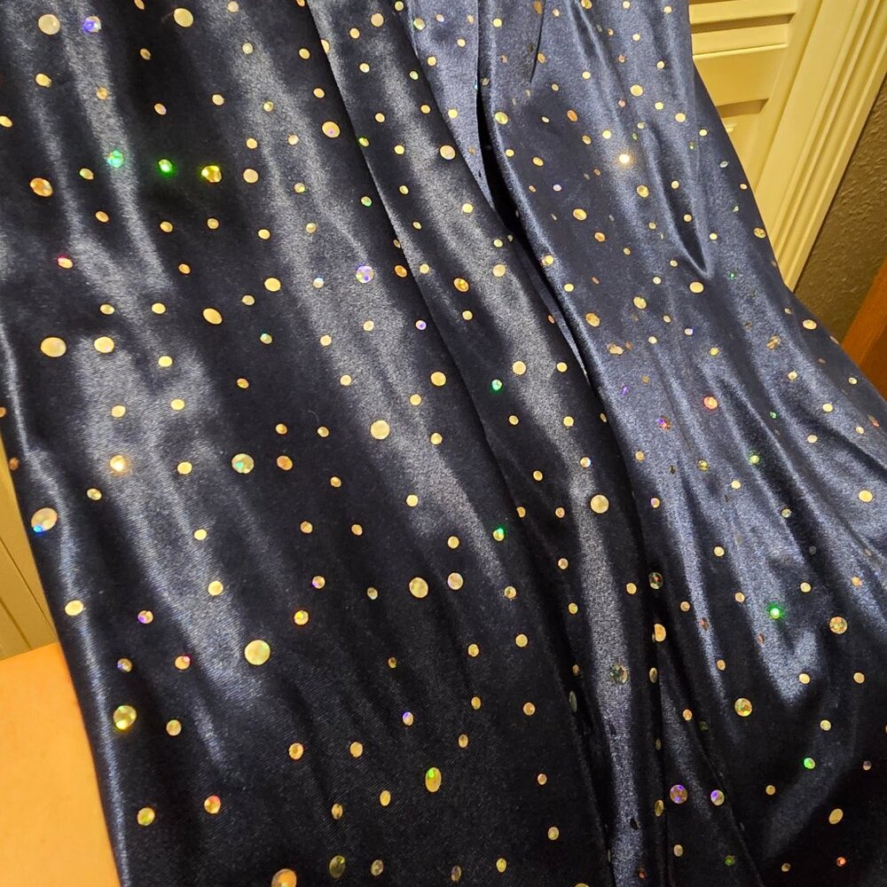 Sequin Hearts Satin Blue Glittery Party Dress - Picture 3 of 9